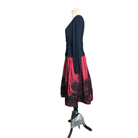 S.L. Fashions Stretch Jersey Bodice Jacquard Floral Print Dress Size 6 - Picture 7 of 15